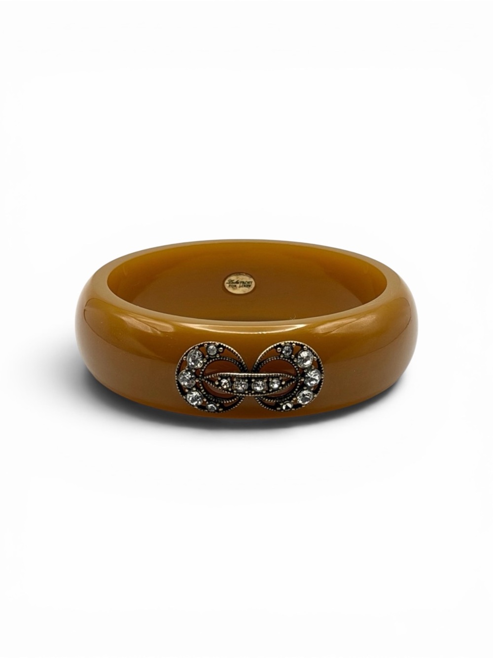 Vintage Lulu Frost J Crew Butterscotch Resin Figure-8 Crystal Bangle Bracelet 8”